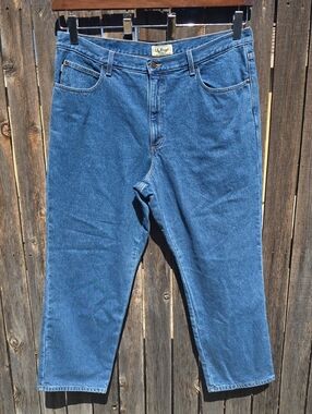 Vintage L.L. Bean 40x29 Classic 100% Cotton Blue Straight Jeans Flannel Lining